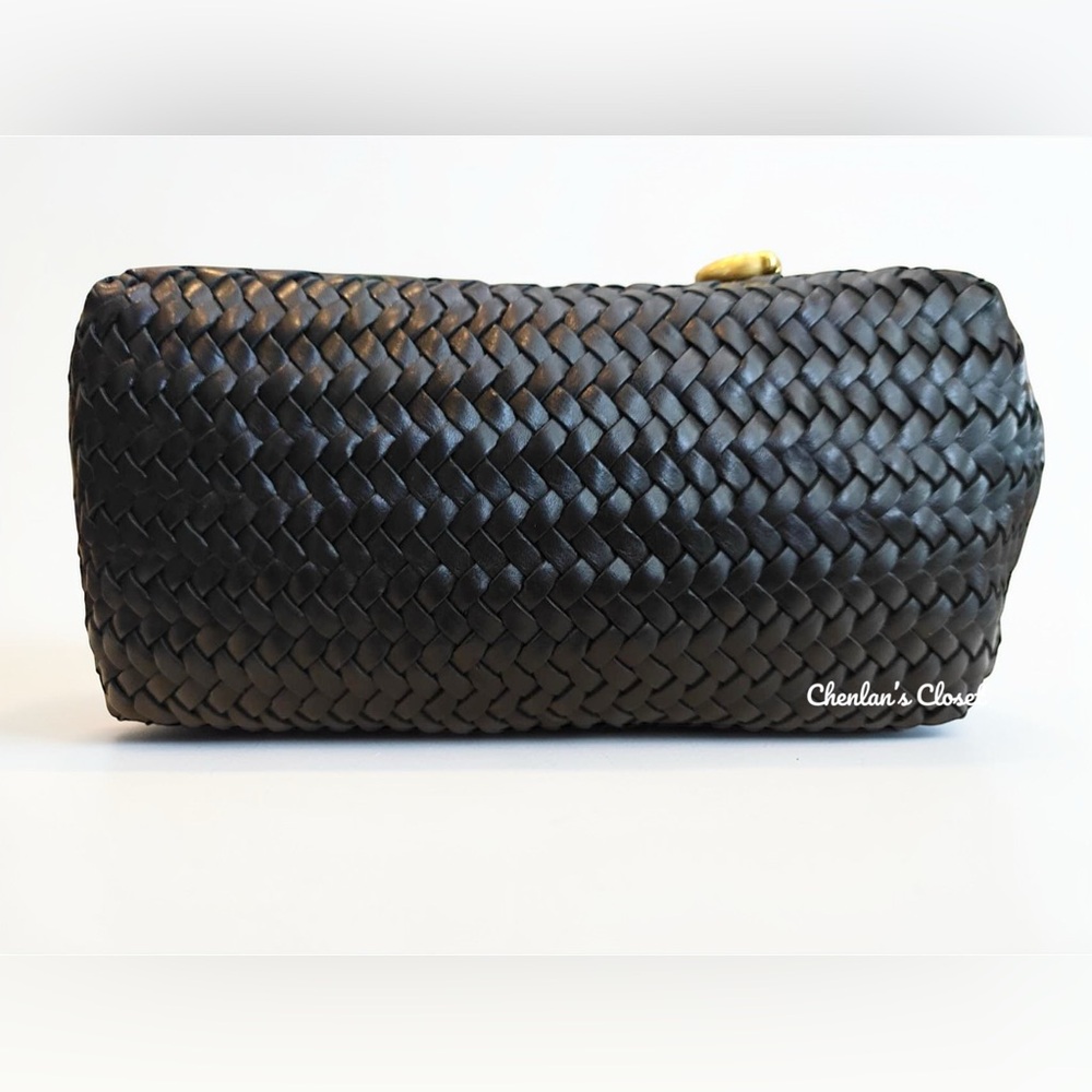 Coach Black Woven Leather Swing Tote Carryall Shoulder Bag Purse - Picture 7 of 13